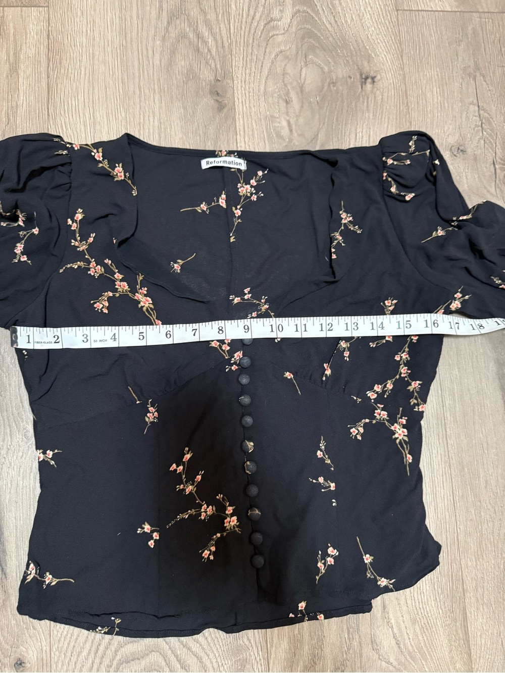 Reformation Ani Floral Top Medium Black Cherry Blossom Puff Sleeve Tie Blouse - Picture 4 of 5